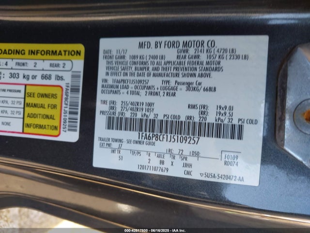 1FA6P8CF1J5109257 Ford 5.0l 4v premium fuel