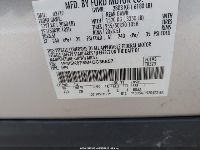 1FM5K8F88HGC36857 Ford 3.5l ti-vct