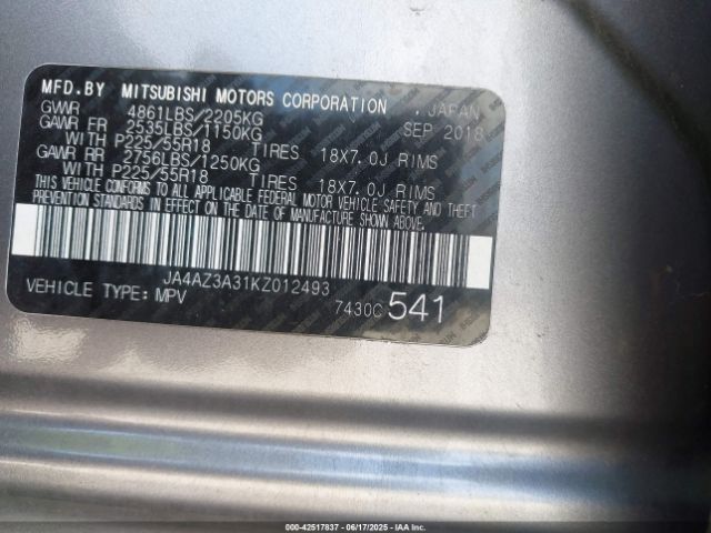 2019 MITSUBISHI OUTLANDER JA4AZ3A31KZ012493 Photo 8