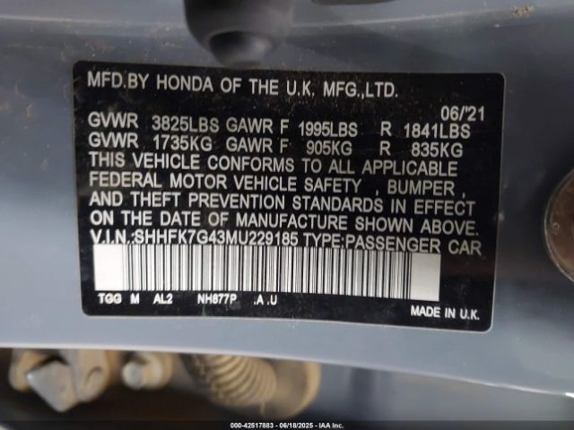 2021 HONDA CIVIC SHHFK7G43MU229185 Photo 8