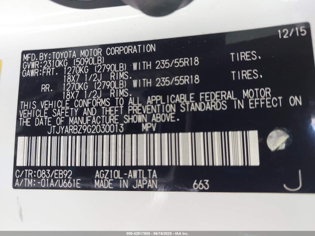 JTJYARBZ9G2030013 Lexus 8ar-fts