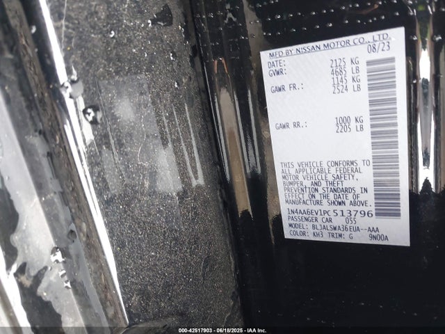 Продаж на аукціоні авто 2023 Nissan Maxima Sr Xtronic Cvt, vin: 1N4AA6EV1PC513796, номер лоту: 42517903