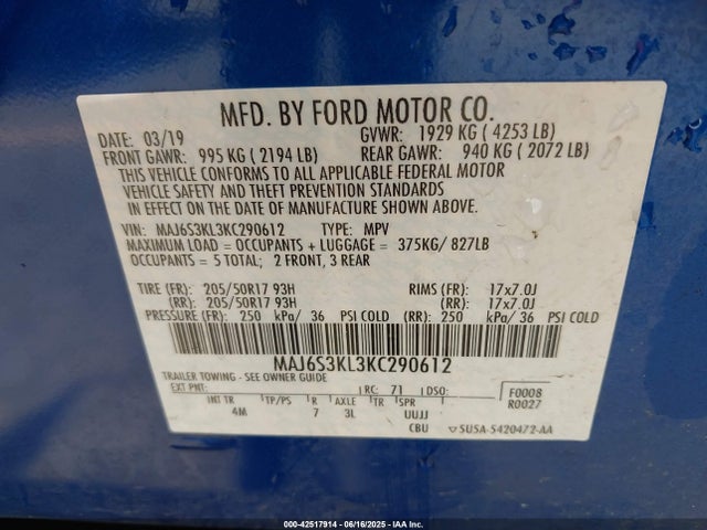 MAJ6S3KL3KC290612 Ford Ecosport