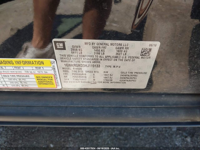 1GNKRGKD3HJ119133 Chevrolet llt - sidi: spark ignited direct injection, alum, 60 degrees