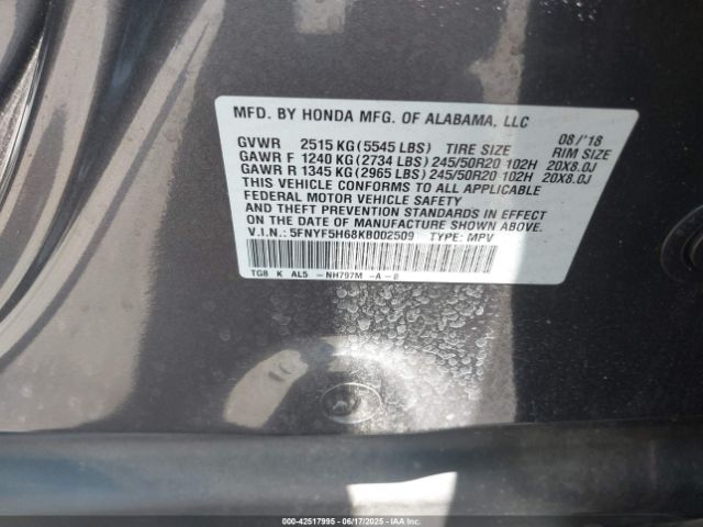5FNYF5H68KB002509 Honda j35y6
