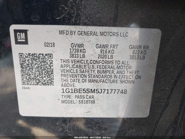 1G1BE5SM5J7177748 Chevrolet le2 -di: direct injection, vvt: variable valve timing, gen, alum