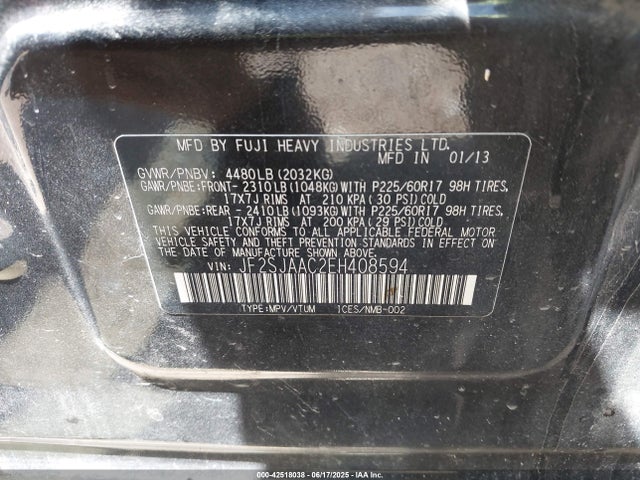 Subaru 2.5na u5 2014 JF2SJAAC2EH408594 Image 9