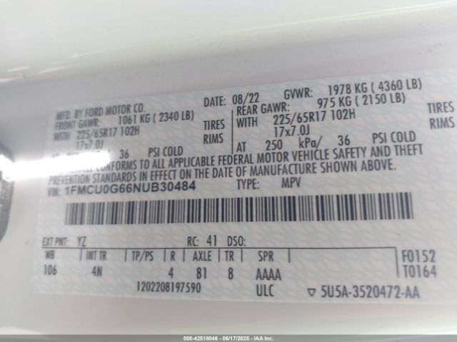 2022 FORD ESCAPE 1FMCU0G66NUB30484 Photo 8