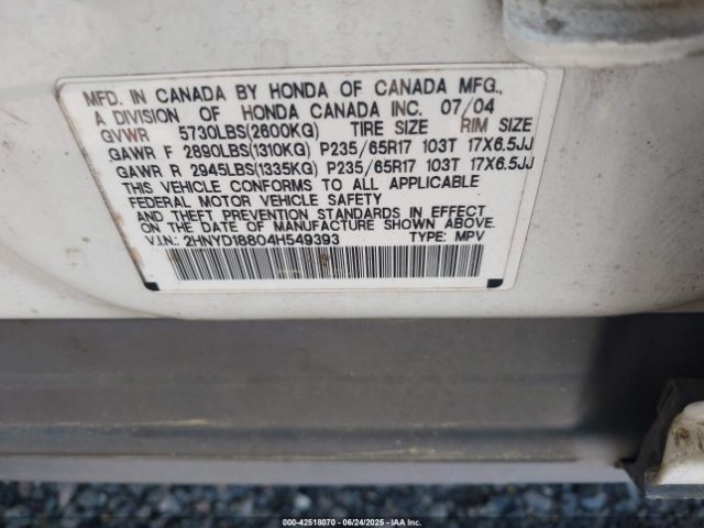 2004 ACURA MDX 2HNYD18804H549393 Photo 8