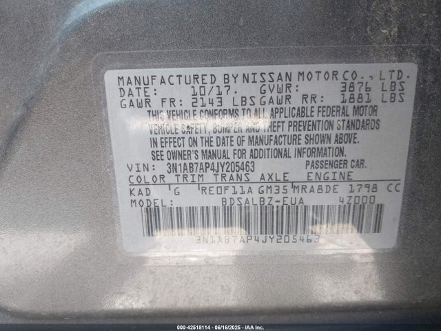 3N1AB7AP4JY205463 Nissan 2018