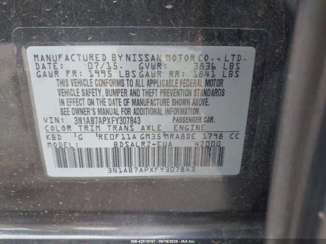 3N1AB7APXFY307843 Nissan 2015