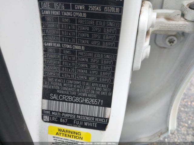 SALCR2BG8GH626571 Land Rover gtdi lev3 sulev30