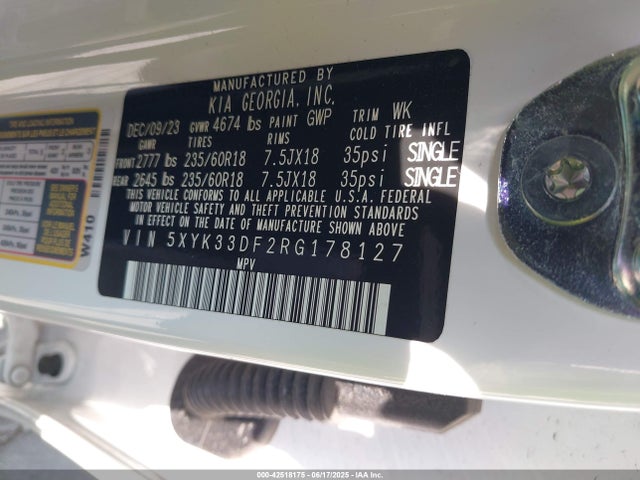 5XYK33DF2RG178127 KIA gdi theta iii
