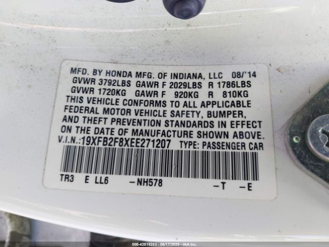 19XFB2F8XEE271207 Honda r18z1