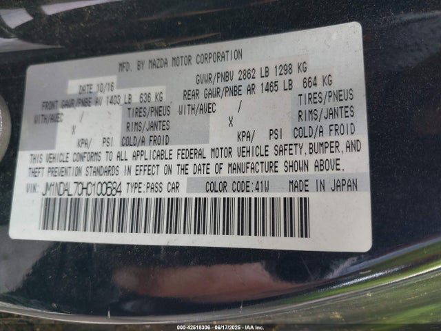 42518306 :رقم المزاد ، JM1NDAL70H0100684 vin ، 2017 Mazda Mx-5 Miata Rf Club مزاد بيع