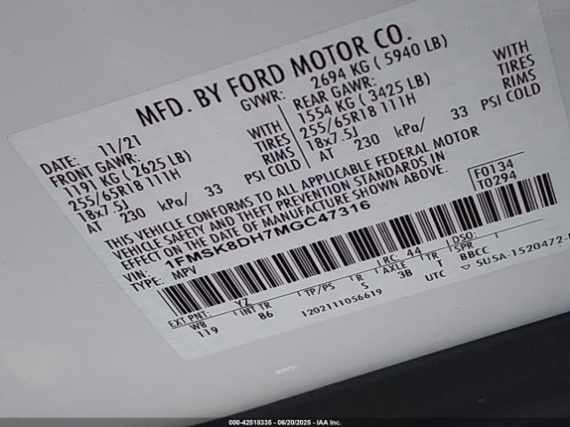 2021 FORD EXPLORER 1FMSK8DH7MGC47316 Photo 8