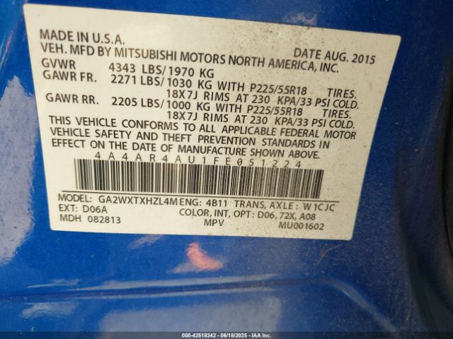 2015 MITSUBISHI OUTLANDER SPORT 4A4AR4AU1FE051224 Photo 8