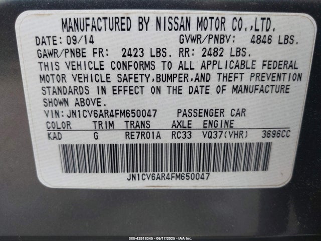 JN1CV6AR4FM650047 Infiniti Q40
