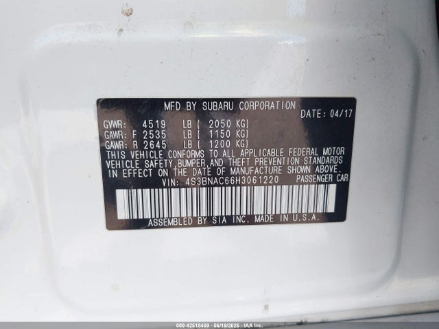 4S3BNAC66H3061220 Subaru u5