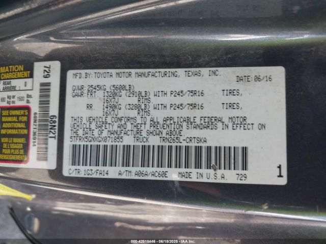 5TFRX5GNXGX071855 Toyota 2tr-fe