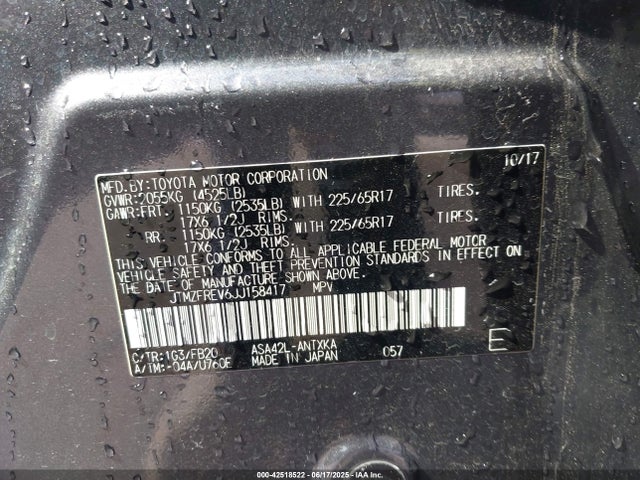 JTMZFREV6JJ158417 Toyota 2ar-fe