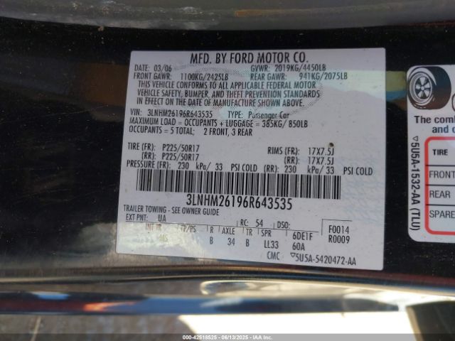 2006 LINCOLN ZEPHYR 3LNHM26196R643535 Photo 8