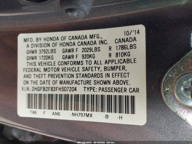 Honda r18z1 2015 2HGFB2F83FH507204 Image 25