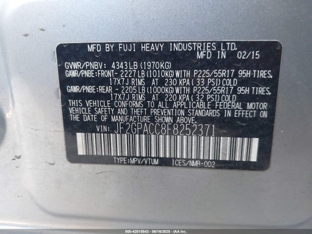 Subaru 2.0l naturally aapirated 2015 JF2GPACC8F8252371 Image 9