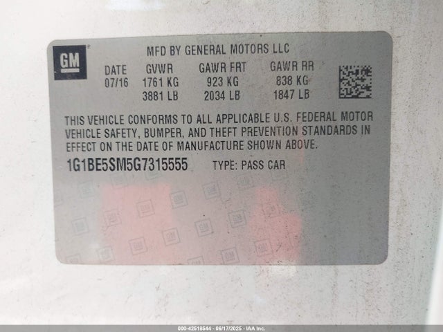 1G1BE5SM5G7315555 Chevrolet le2 - di: direct injection, alum, vvt, gen i, gmna