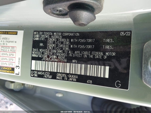 JTERU5JR0N6073598 Toyota 1gr-fe