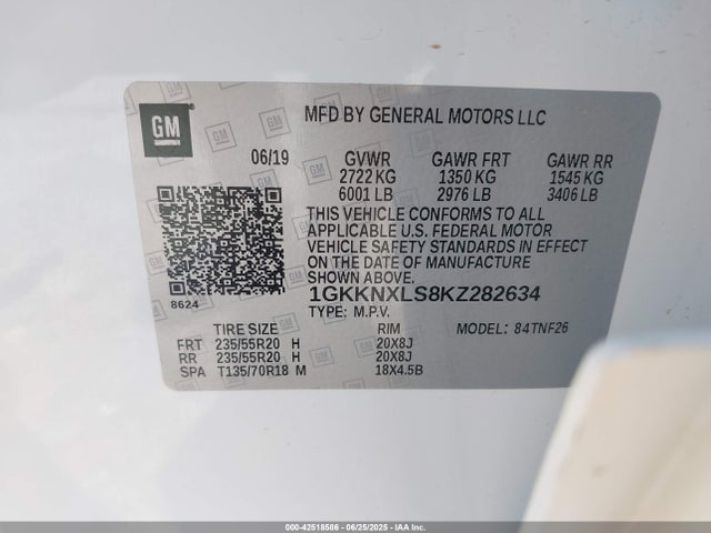 1GKKNXLS8KZ282634 GMC lgx - direct injection, variable valve timing, alum, gen 2