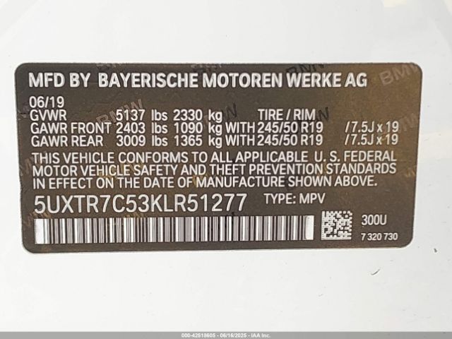 5UXTR7C53KLR51277 BMW X3 Sdrive30i
