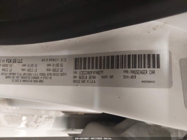Продаж на аукціоні авто 2015 Chrysler 200 Limited, vin: 1C3CCCAB3FN748277, номер лоту: 42518607