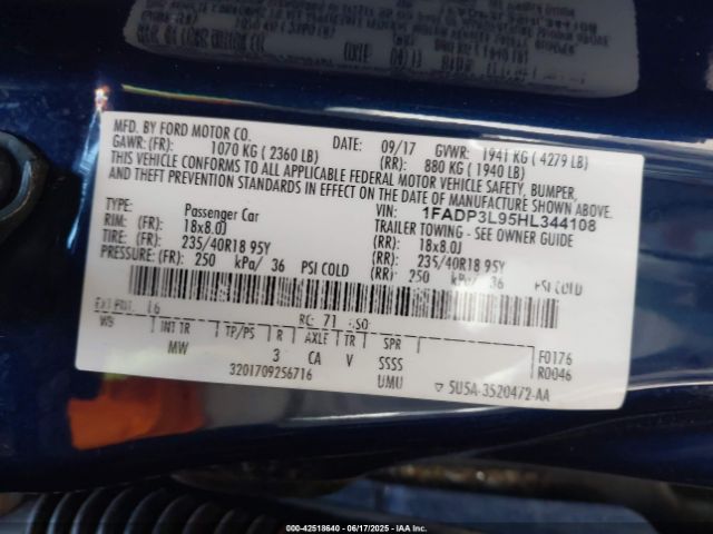 1FADP3L95HL344108 Ford 2.0l gtdi premium fuel