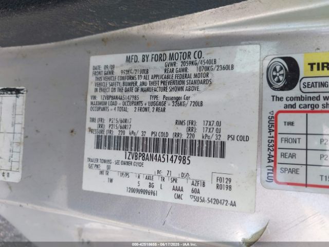 2010 FORD MUSTANG 1ZVBP8AN4A5147985 Photo 8