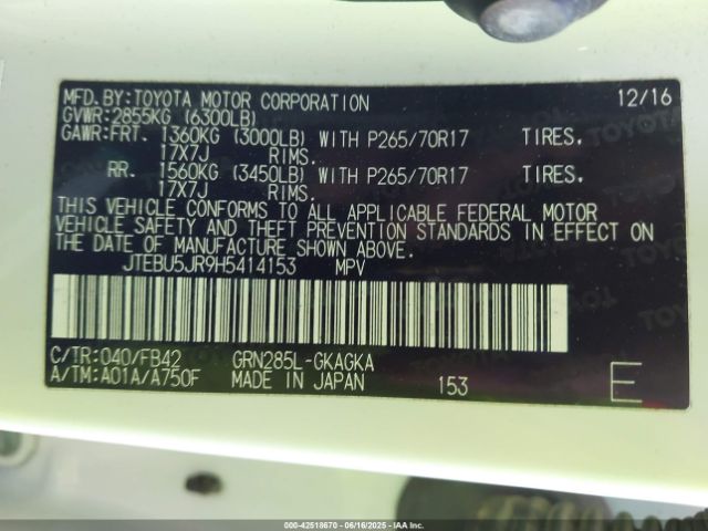 JTEBU5JR9H5414153 Toyota 4RUNNER SR5