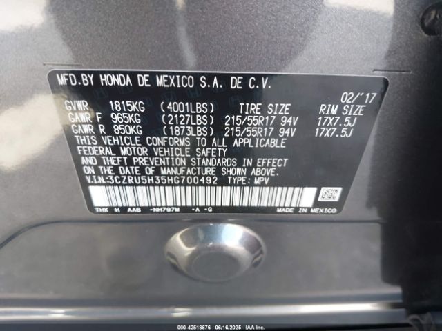 3CZRU5H35HG700492 Honda r18z9