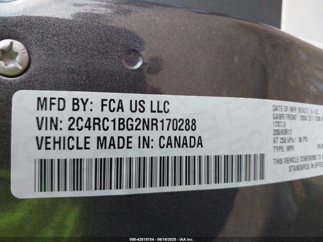 2C4RC1BG2NR170288 Chrysler 2022