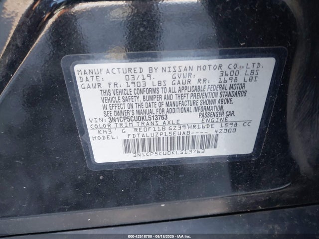 3N1CP5CU0KL513763 Nissan 2019