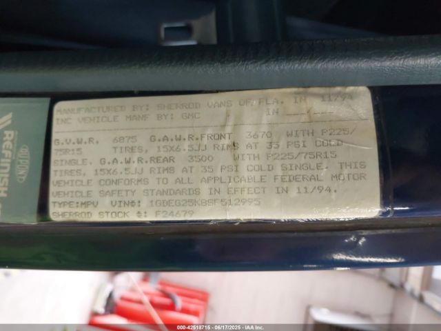 1995 GMC RALLY WAGON / VAN 1GDEG25K8SF512995 Photo 8