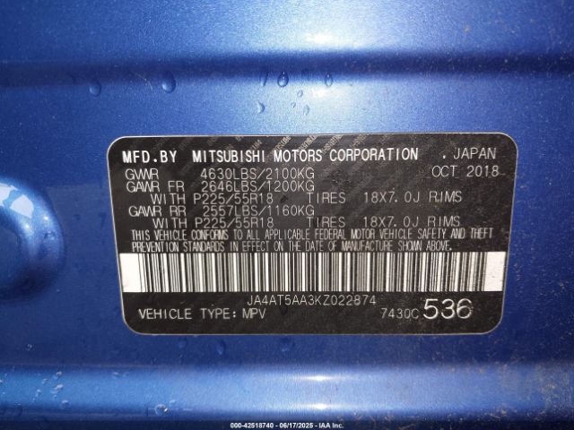 2019 MITSUBISHI ECLIPSE CROSS JA4AT5AA3KZ022874 Photo 8