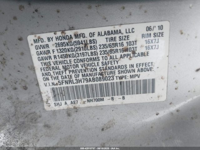 2010 HONDA ODYSSEY 5FNRL3H79AB089023 Photo 8