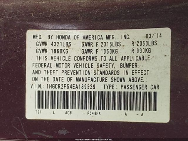 1HGCR2F54EA189529 Honda Accord Sport
