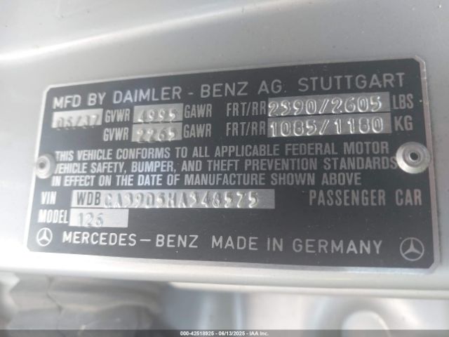 1987 MERCEDES-BENZ 560 WDBCA39D5HA348575 Photo 8
