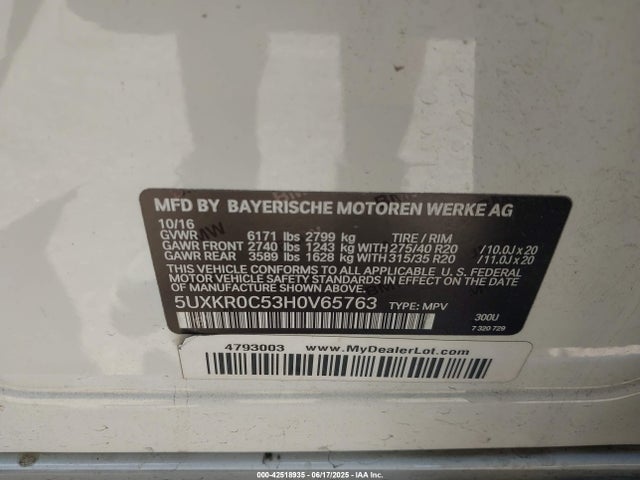 5UXKR0C53H0V65763 BMW 2017
