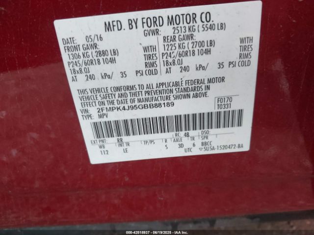2016 FORD EDGE 2FMPK4J95GBB88189 Photo 8