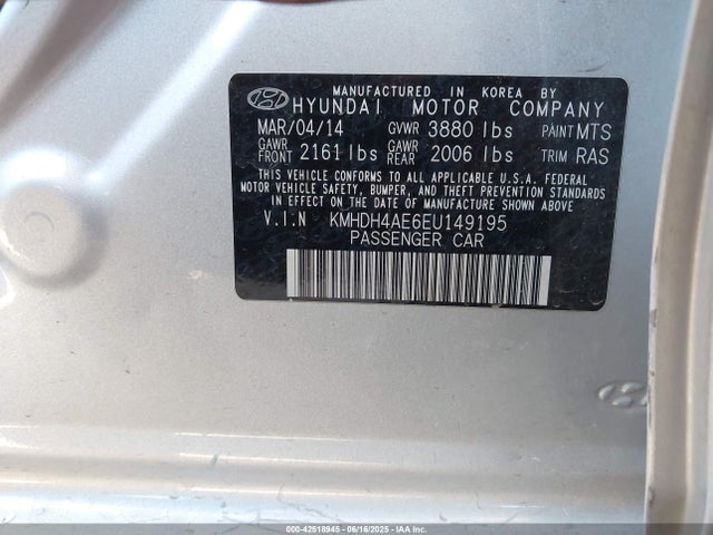 KMHDH4AE6EU149195 Hyundai dohc mpi nu