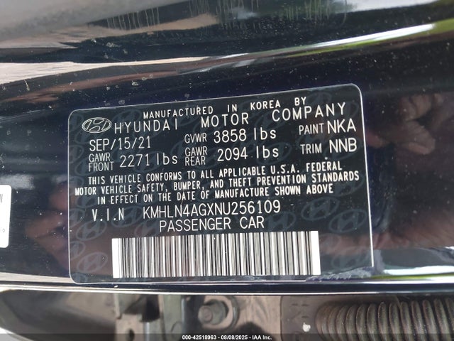 KMHLN4AGXNU256109 Hyundai mpi nu pe
