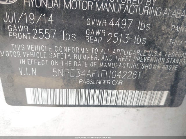 5NPE34AF1FH042261 Hyundai dohc gdi theta-ii