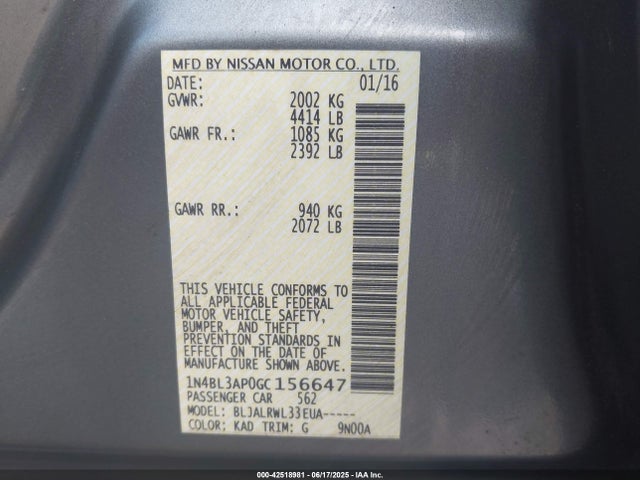1N4BL3AP0GC156647 Nissan 2016